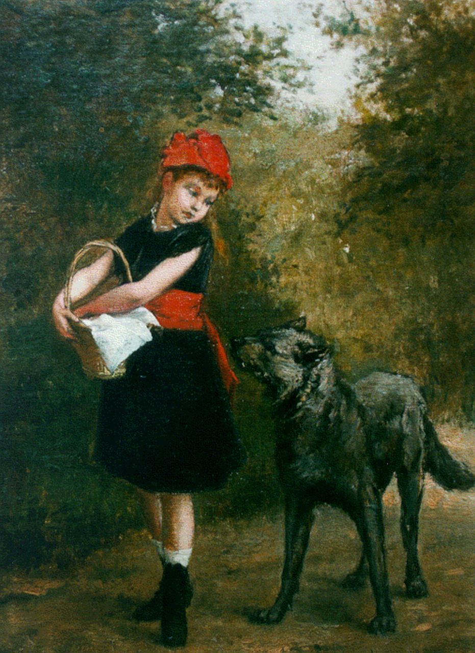 Roosenboom A.  | Albert Roosenboom, Little Red Riding Hood, Öl auf Leinwand 35,2 x 25,0 cm, signed l.r. und dated 1880 on the reverse