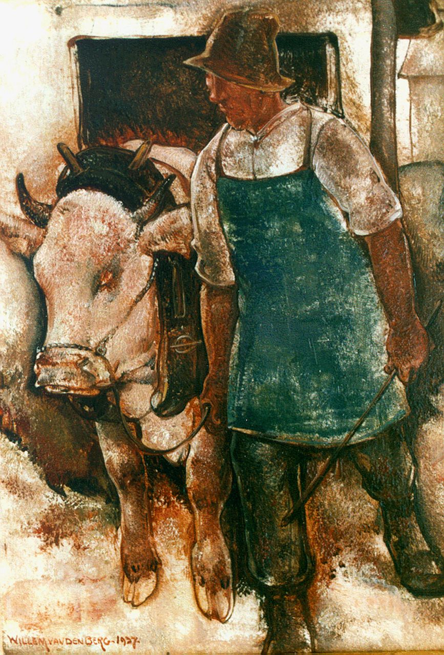 Berg W.H. van den | 'Willem' Hendrik van den Berg, A farner and a ox, Öl auf Holz 23,3 x 16,2 cm, signed l.l. und dated 1937