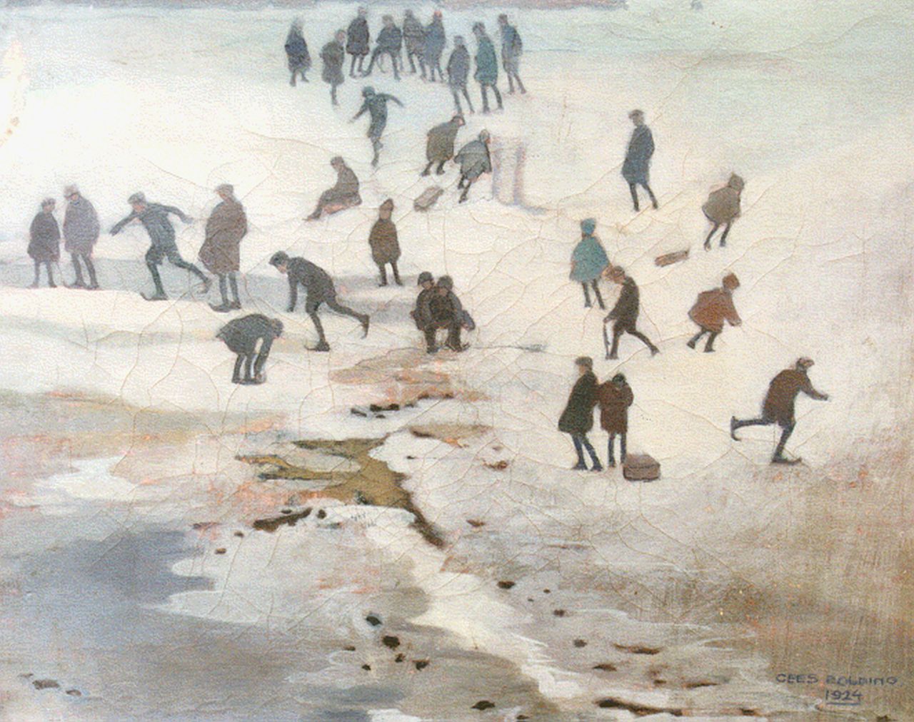 Bolding C.  | Cornelis 'Cees' Bolding, Skaters on a frozen waterway, Öl auf Leinwand 29,0 x 37,3 cm, signed l.r. und dated 1924