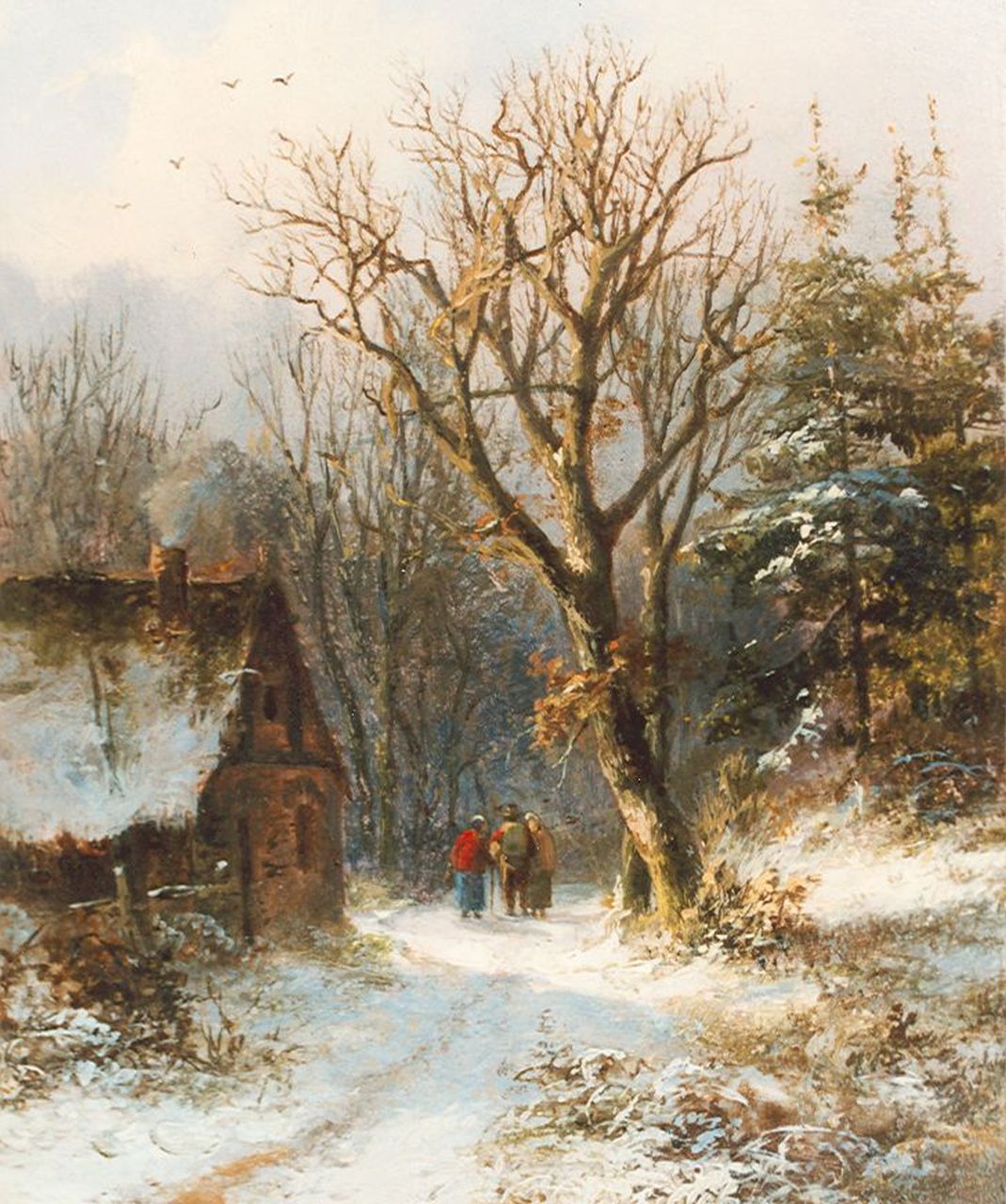 Daiwaille A.J.  | Alexander Joseph Daiwaille, Travellers on a country lane in winter, Öl auf Holz 14,7 x 12,0 cm, signed indistinctly