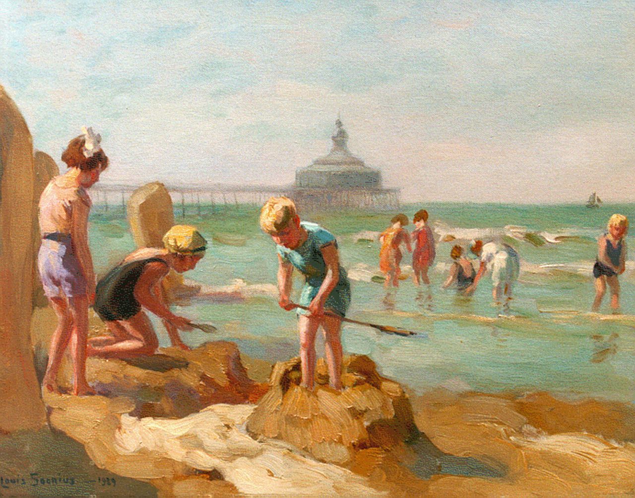 Soonius L.  | Lodewijk 'Louis' Soonius, Children playing on the beach, Scheveningen, Öl auf Leinwand 27,6 x 35,3 cm, signed l.l. und dated 1939
