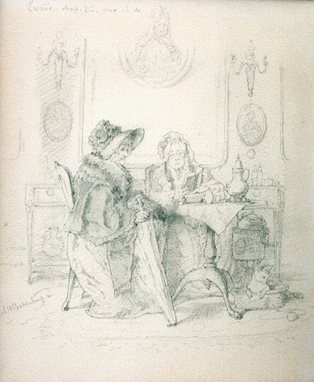 Bakker Korff A.H.  | Alexander Hugo Bakker Korff, Reading aloud, Zeichnung auf Papier 19,0 x 16,0 cm, signed u.l. und datiert '80