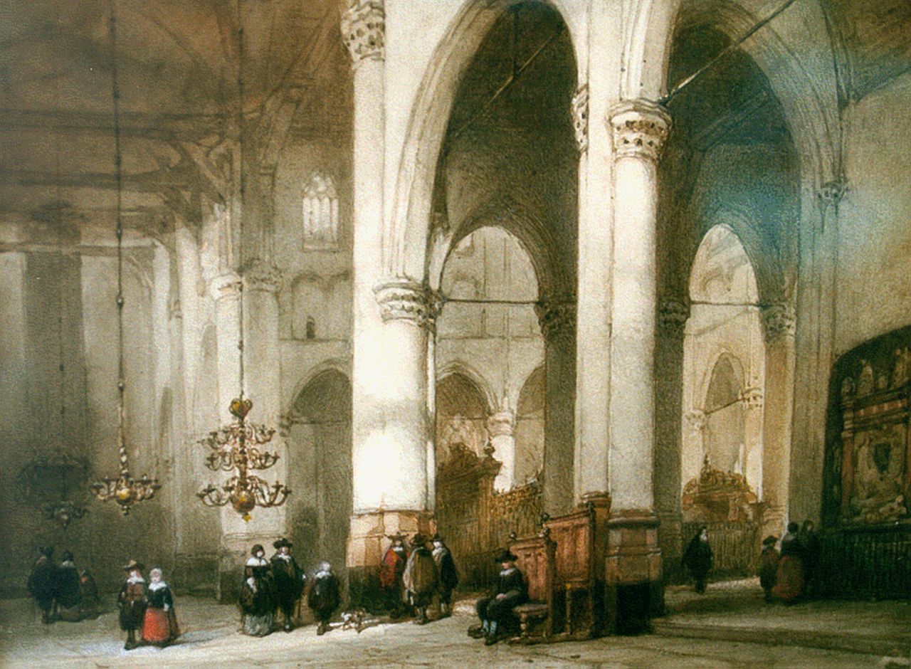 Bosboom J.  | Johannes Bosboom, Interior of the 'Laurenskerk', Rotterdam, Aquarell auf Papier 22,5 x 30,0 cm, signed l.l. und dated 1855-1858