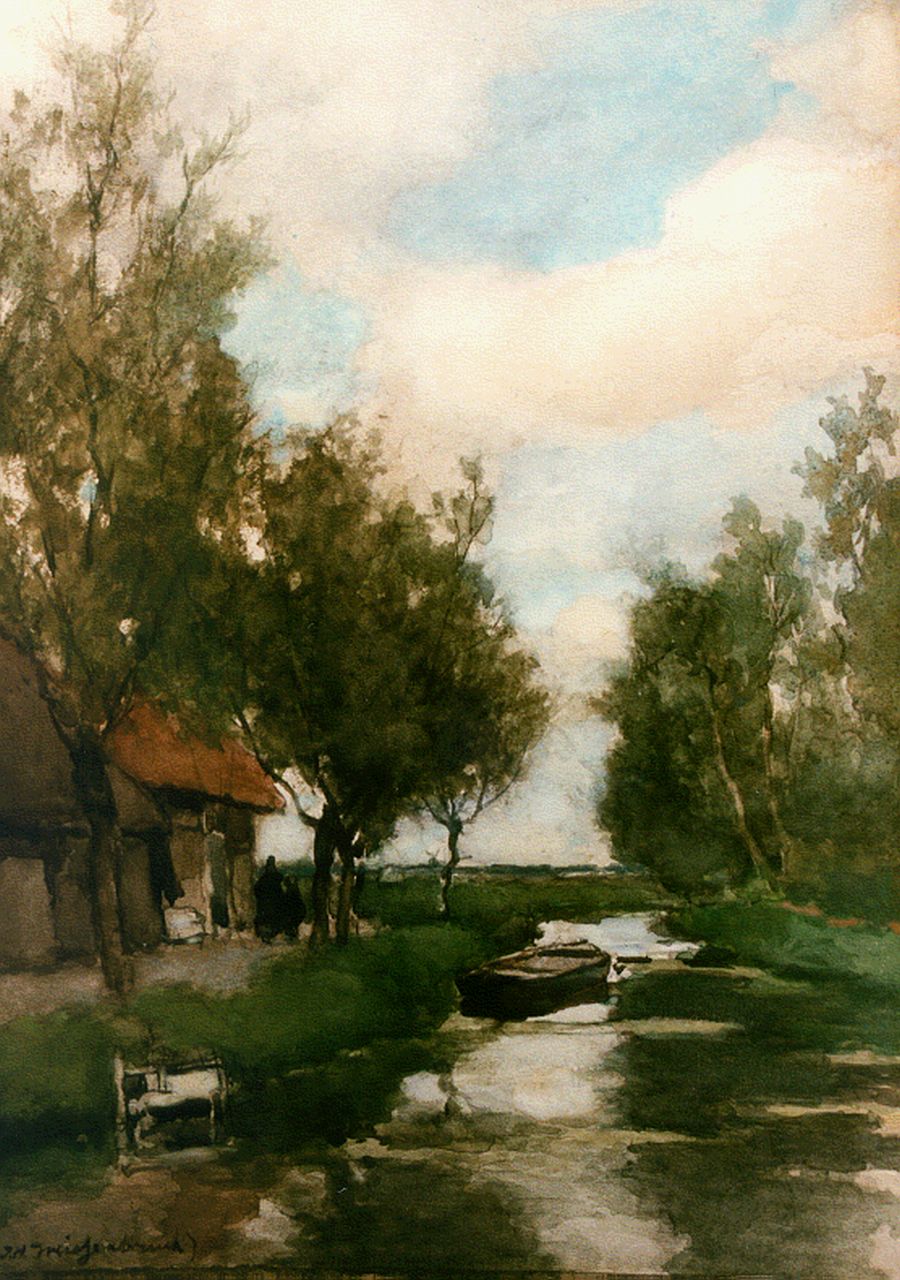 Weissenbruch H.J.  | Hendrik Johannes 'J.H.' Weissenbruch, A polder landscape, Aquarell auf Papier 38,8 x 28,1 cm, signed l.l.