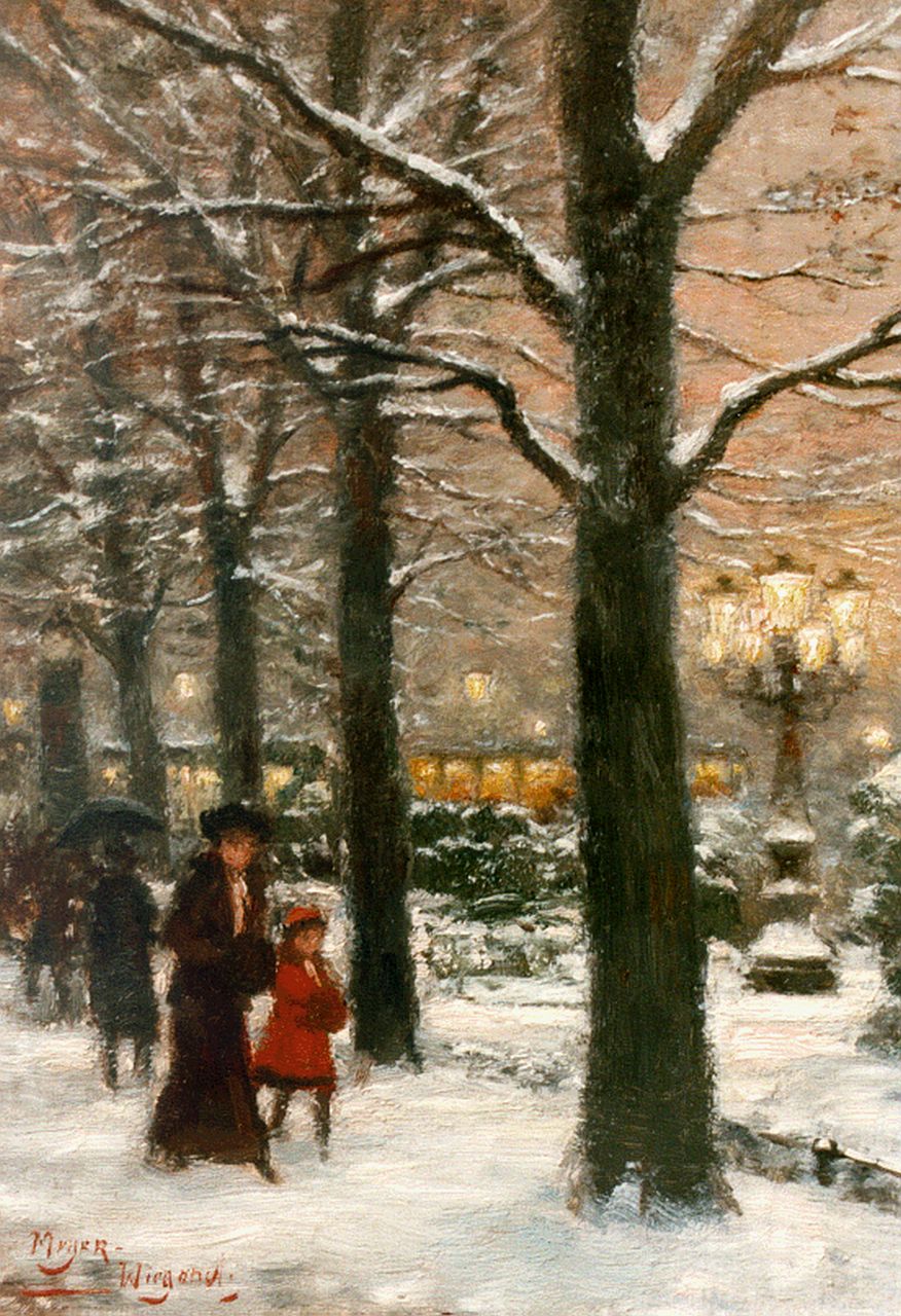 Meyer-Wiegand R.D.  | Rolf Dieter Meyer-Wiegand, Corneliusplatz in winter, Düsseldorf, Öl auf Holz 18,0 x 13,0 cm, signed l.l.