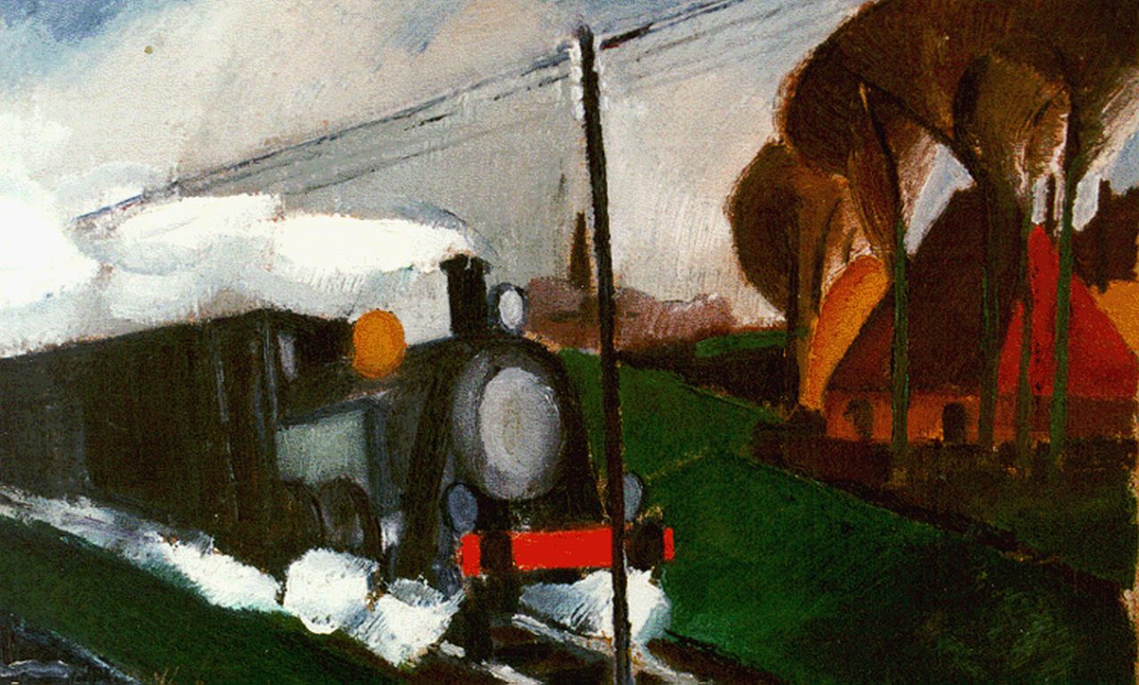 Bosma W.  | Willem 'Wim' Bosma, Approching train, Öl auf Leinwand 25,5 x 39,4 cm, signed l.l. und dated '27