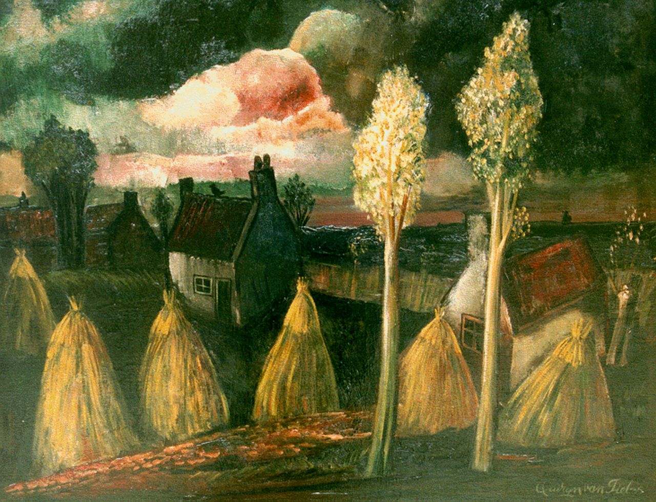 Tiel Q.M.A. van | Quirijn Martinus Adrianus 'Quiryn' van Tiel, A summer landscape with haystacks, Öl auf Leinwand 66,5 x 81,4 cm, signed l.r. und dated '35