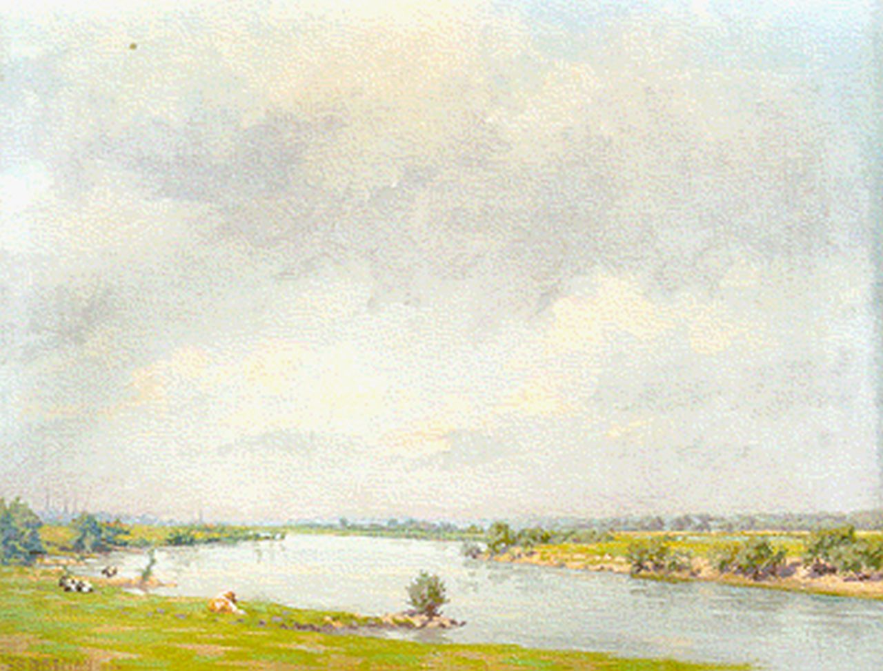Breman A.J.  | Ahazueros Jacobus 'Co' Breman, A view of the river IJssel, Öl auf Leinwand 49,5 x 56,3 cm, signed l.l. und dated 1928
