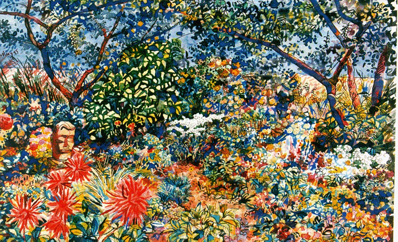 Bieling H.F.  | Hermann Friederich 'Herman' Bieling, A garden, Rhoon, Aquarell auf Papier 41,4 x 59,0 cm, signed u.l. und dated '55