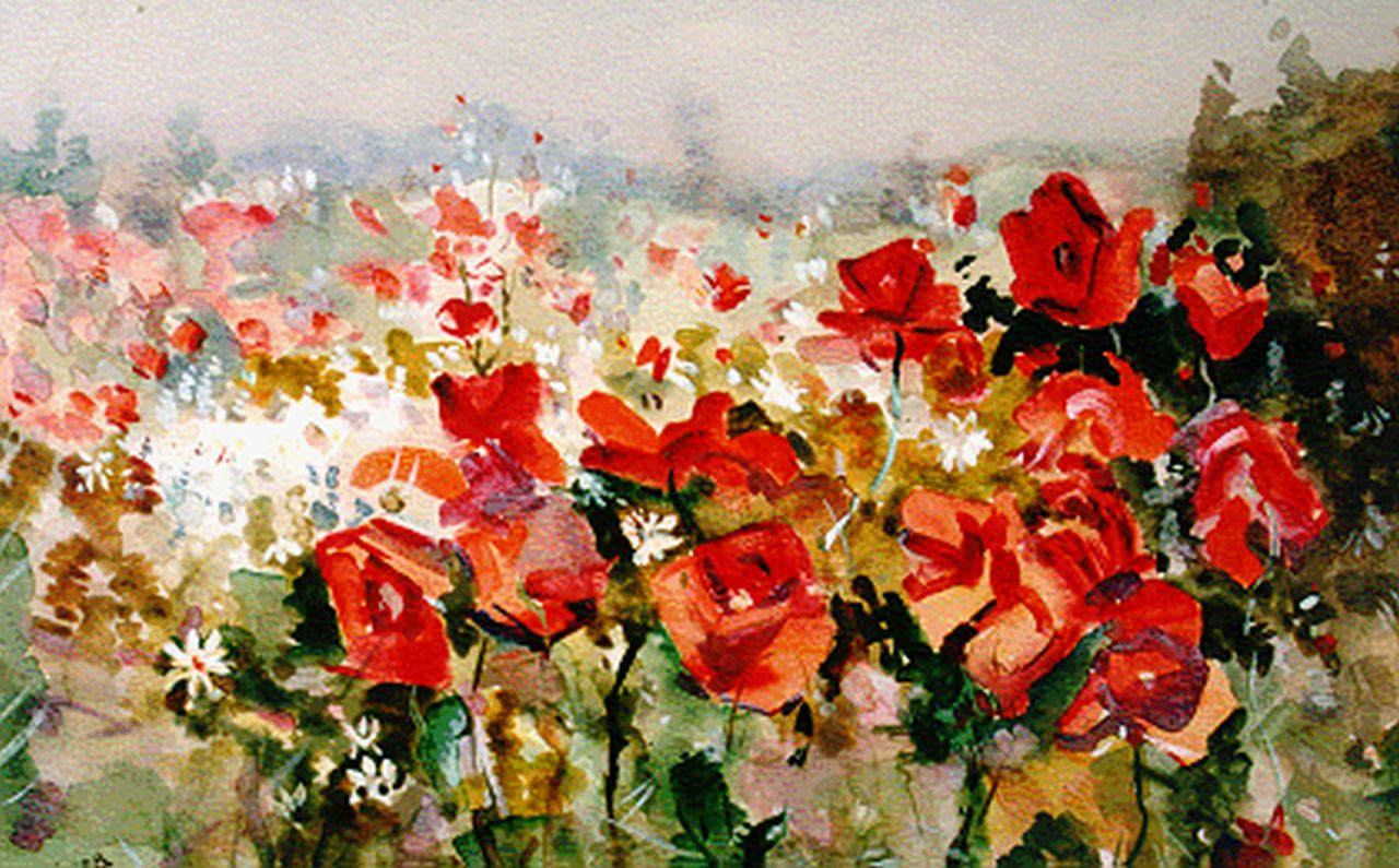 Knikker sr. J.S.  | 'Jan' Simon Knikker sr., Poppies, Aquarell auf Papier 24,0 x 37,0 cm, signed l.l.