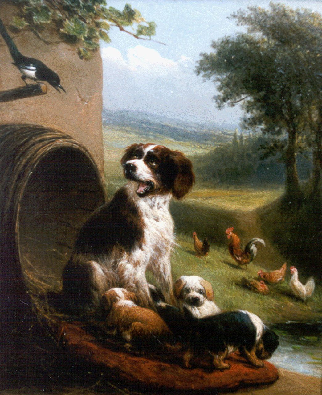 Ronner-Knip H.  | Henriette Ronner-Knip, A dog with puppies, Öl auf Holz 17,0 x 13,7 cm, signed l.r.