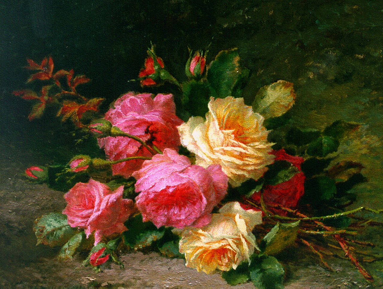 Naeyer C. de | Charles de Naeyer, A bouquet with roses, Öl auf Leinwand 37,5 x 46,7 cm, signed l.r.