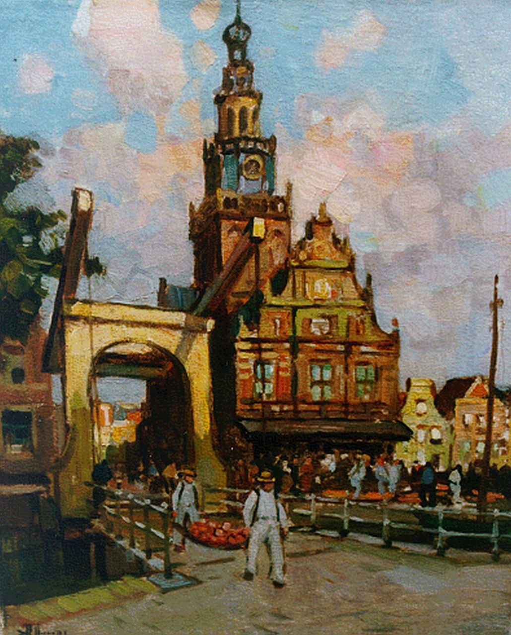 Viegers B.P.  | Bernardus Petrus 'Ben' Viegers, Cheese market, with the Waag building beyond, Alkmaar, Öl auf Leinwand 30,5 x 24,7 cm, signed l.l.