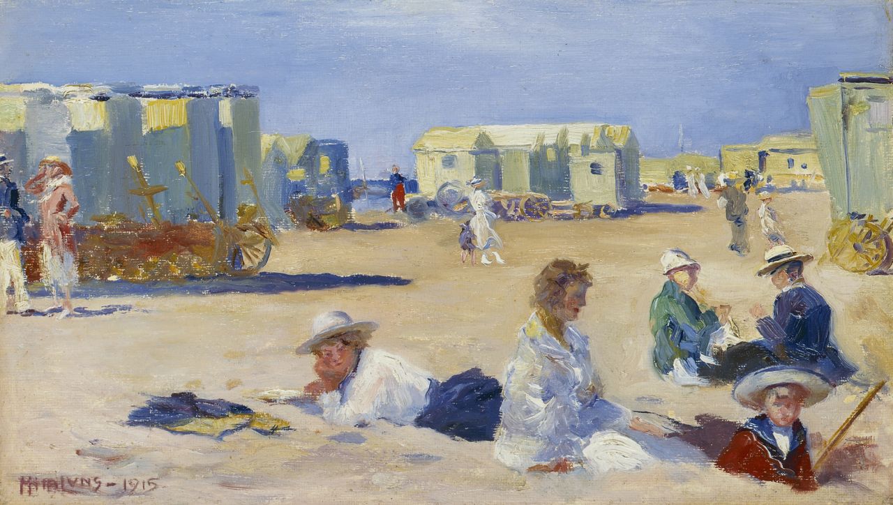 Luns H.M.  | Hubert Marie 'Huib' Luns, A sunny day at the beach, Öl auf Leinwand Malereifaser 19,9 x 34,4 cm, signed l.l. und dated 1915