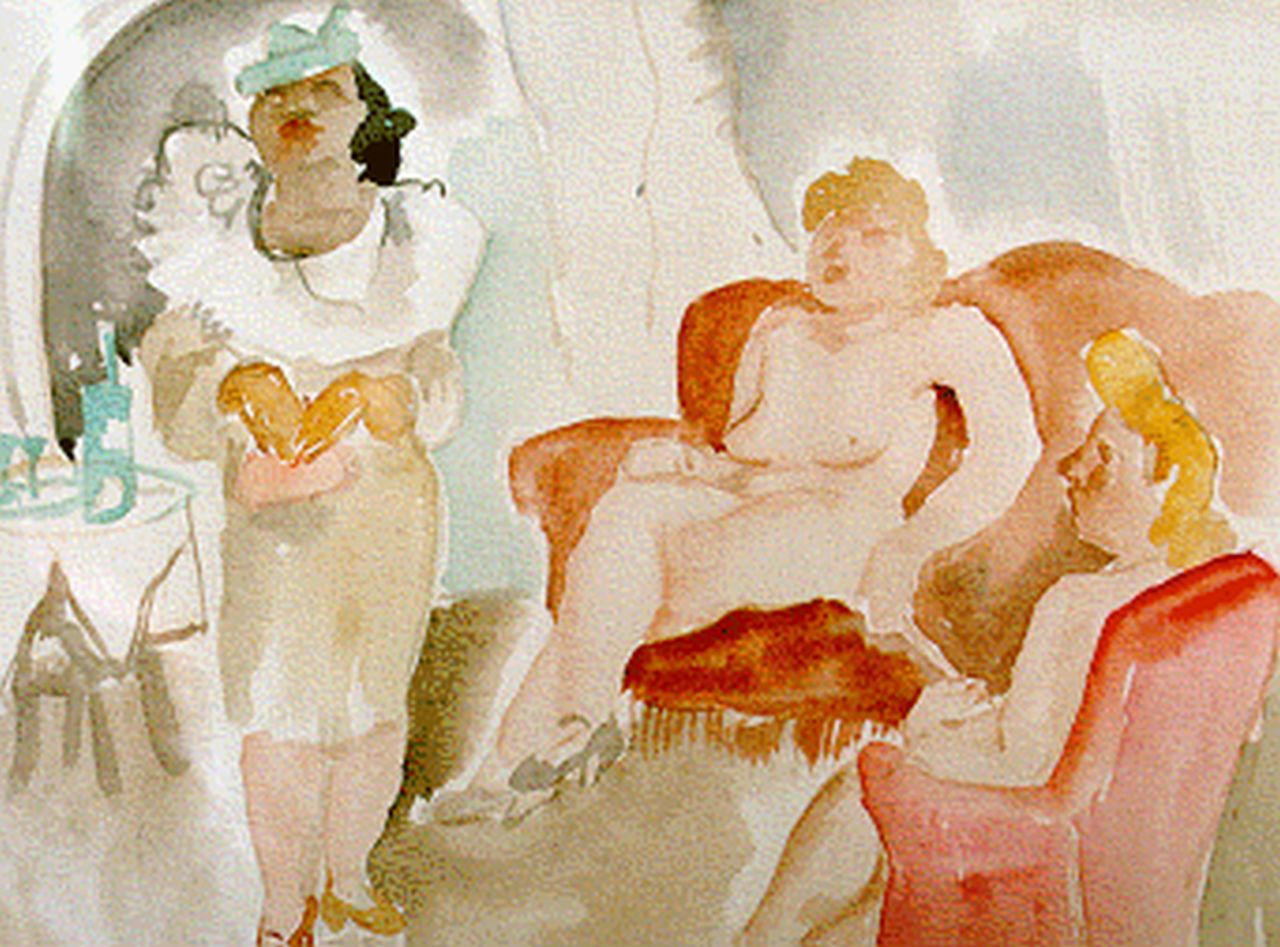 Albert E.  | Ernest Albert, Brothel, Aquarell auf Papier 26,5 x 34,5 cm, signed l.r.