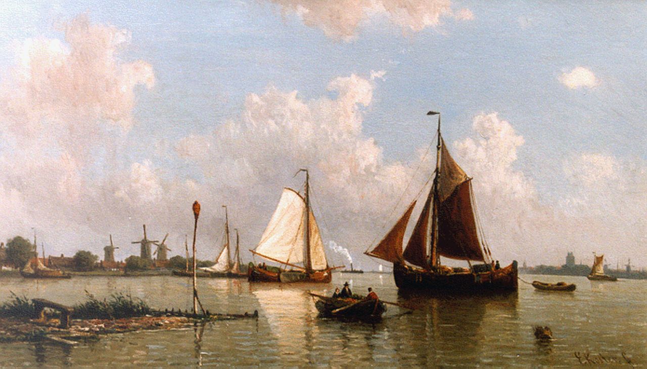 Koster E.  | Everhardus Koster, A harbour view, Öl auf Leinwand 48,7 x 83,7 cm, signed l.r.