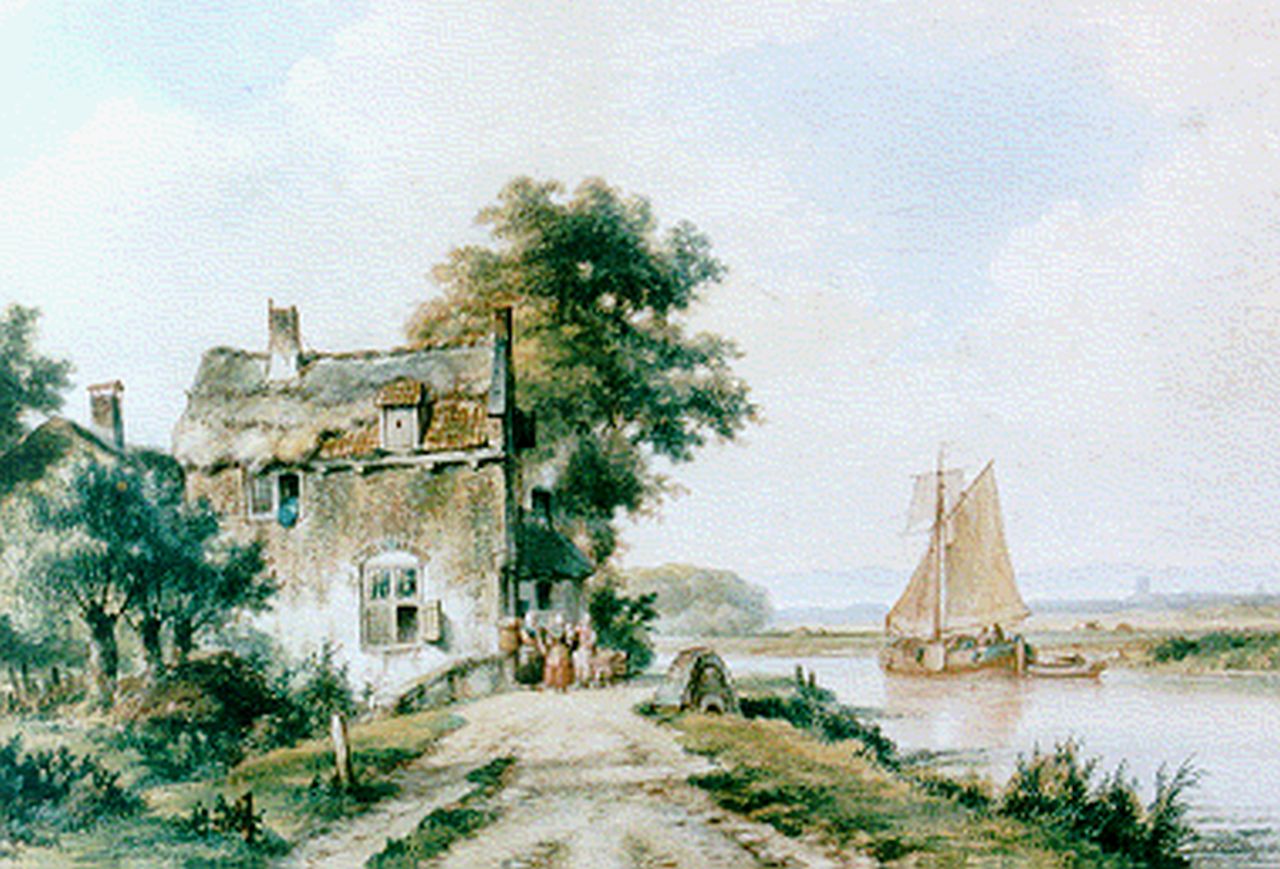 Kleijn L.J.  | Lodewijk Johannes Kleijn, A river landscape in summer, Aquarell auf Papier 35,3 x 51,7 cm, signed l.l.