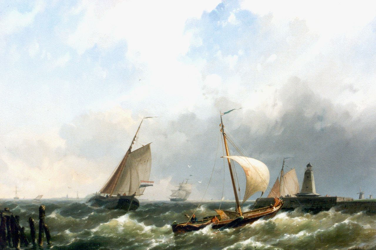 Koekkoek jr. H.  | Hermanus Koekkoek jr., Segelschiffe vor einem Hafen, Öl auf Leinwand 38,5 x 54,5 cm, Unterzeichnet r.u. und datiert 1859