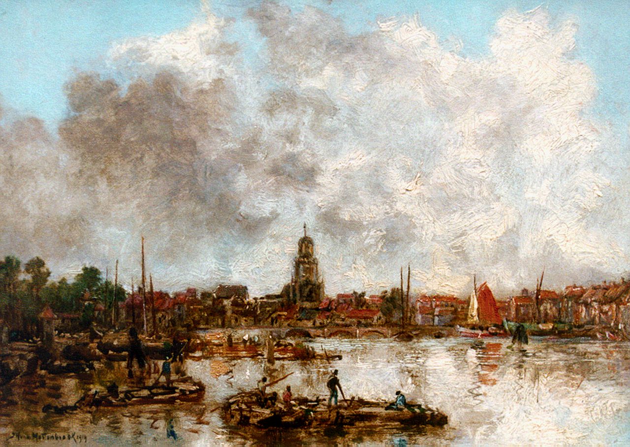 Mastenbroek J.H. van | Johan Hendrik van Mastenbroek, Harbour view, Rotterdam, Öl auf Leinwand 22,8 x 31,5 cm, signed l.l.