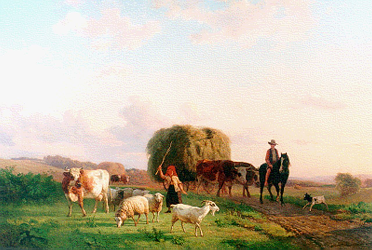 Tjarda van Starckenborgh Stachouwer J.N.  | jhr. Jacobus Nicolaas Tjarda van Starckenborgh Stachouwer, A hay cart in a landscape, Öl auf Leinwand 66,2 x 96,7 cm, signed l.r. und dated 1852