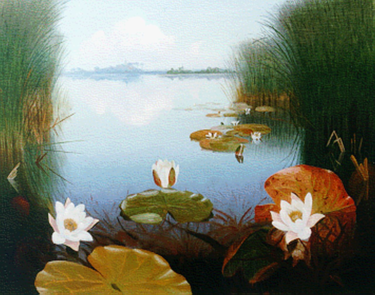 Smorenberg D.  | Dirk Smorenberg, A lake with waterlilies, Öl auf Leinwand 54,4 x 69,1 cm, signed l.r.