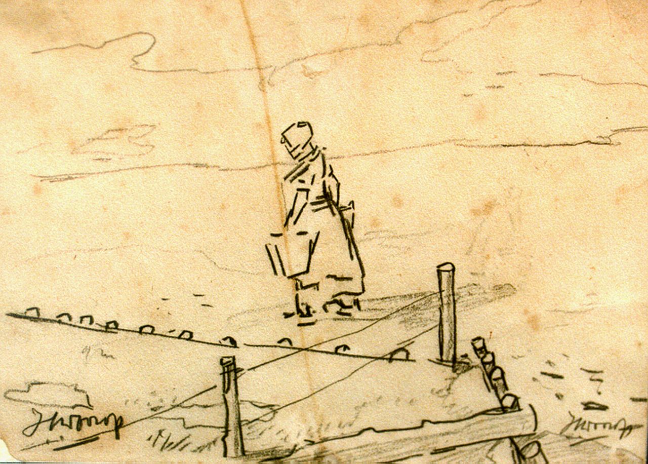 Toorop J.Th.  | Johannes Theodorus 'Jan' Toorop, Milkmaid, Bleistift auf Papier 11,0 x 15,2 cm, signed twice- l.r. and l.l.