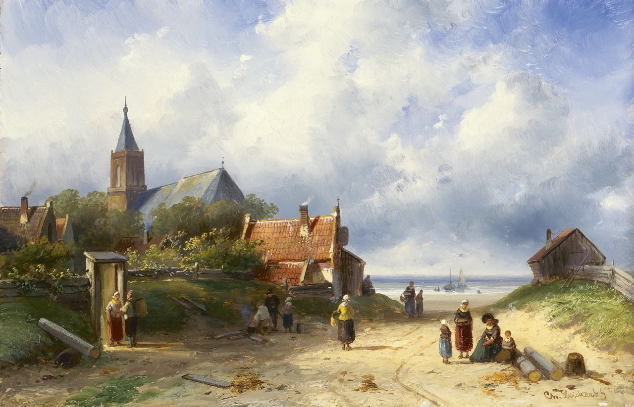 Leickert C.H.J.  | 'Charles' Henri Joseph Leickert, Coastal scene, Öl auf Holz 23,6 x 36,2 cm, signed l.r.