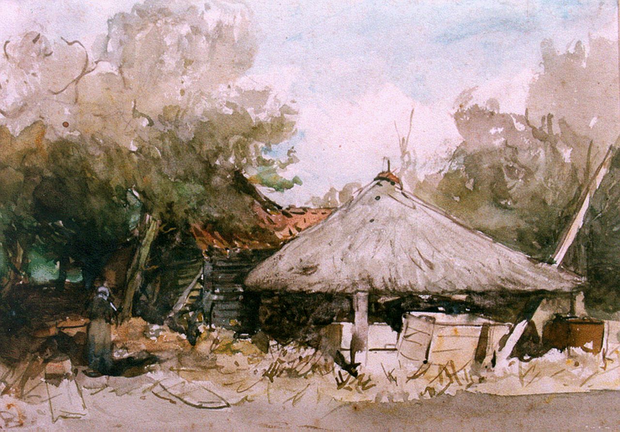 Bosboom J.  | Johannes Bosboom, A farmyard, Aquarell auf Papier 23,6 x 33,0 cm, signed l.l. with initials