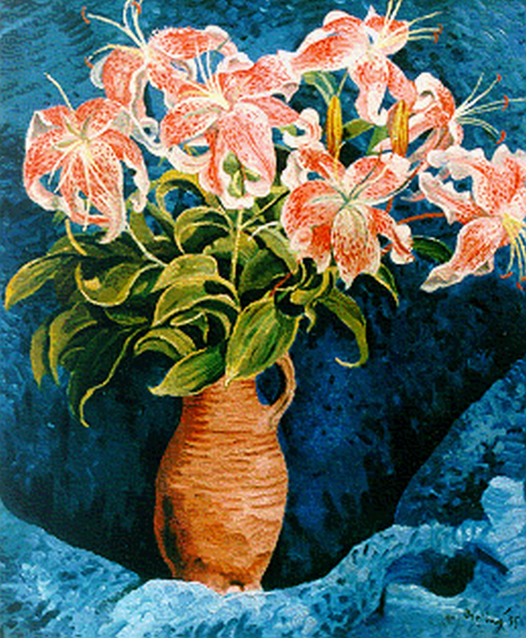Bieling H.F.  | Hermann Friederich 'Herman' Bieling, Tiger-lilies in a vase, Öl auf Leinwand 60,0 x 49,8 cm, signed l.r. und dated '35