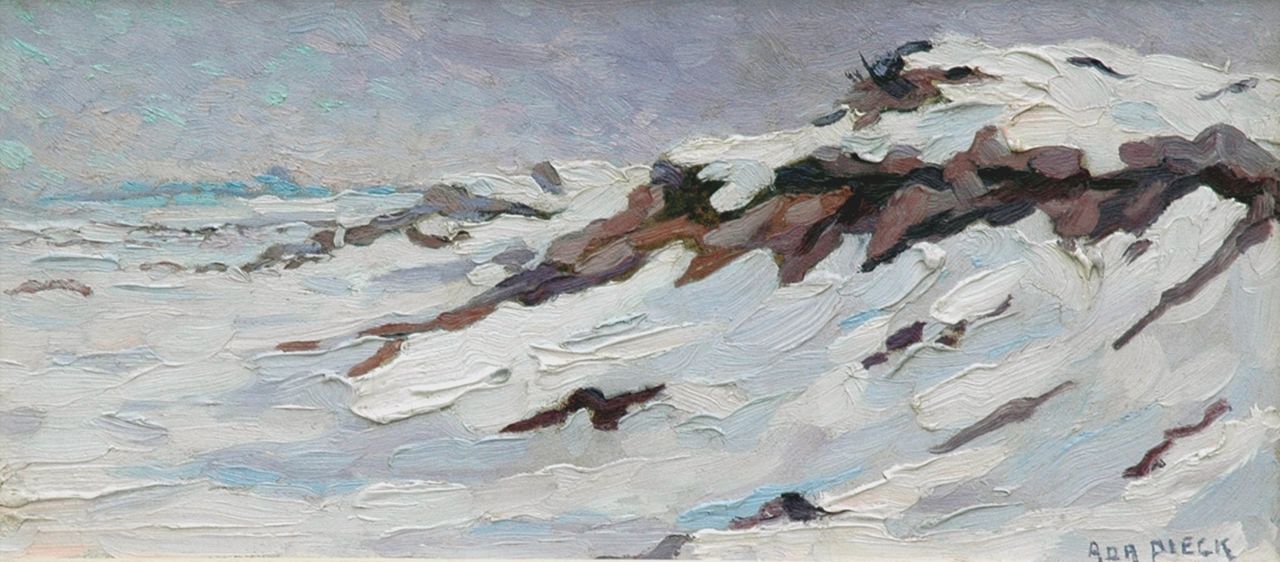 Pieck A.J.  | Adriana Jacoba 'Adri' Pieck, Snow-covered dunes, Öl auf Papier auf Holzfaser 20,0 x 44,5 cm, signed l.r.