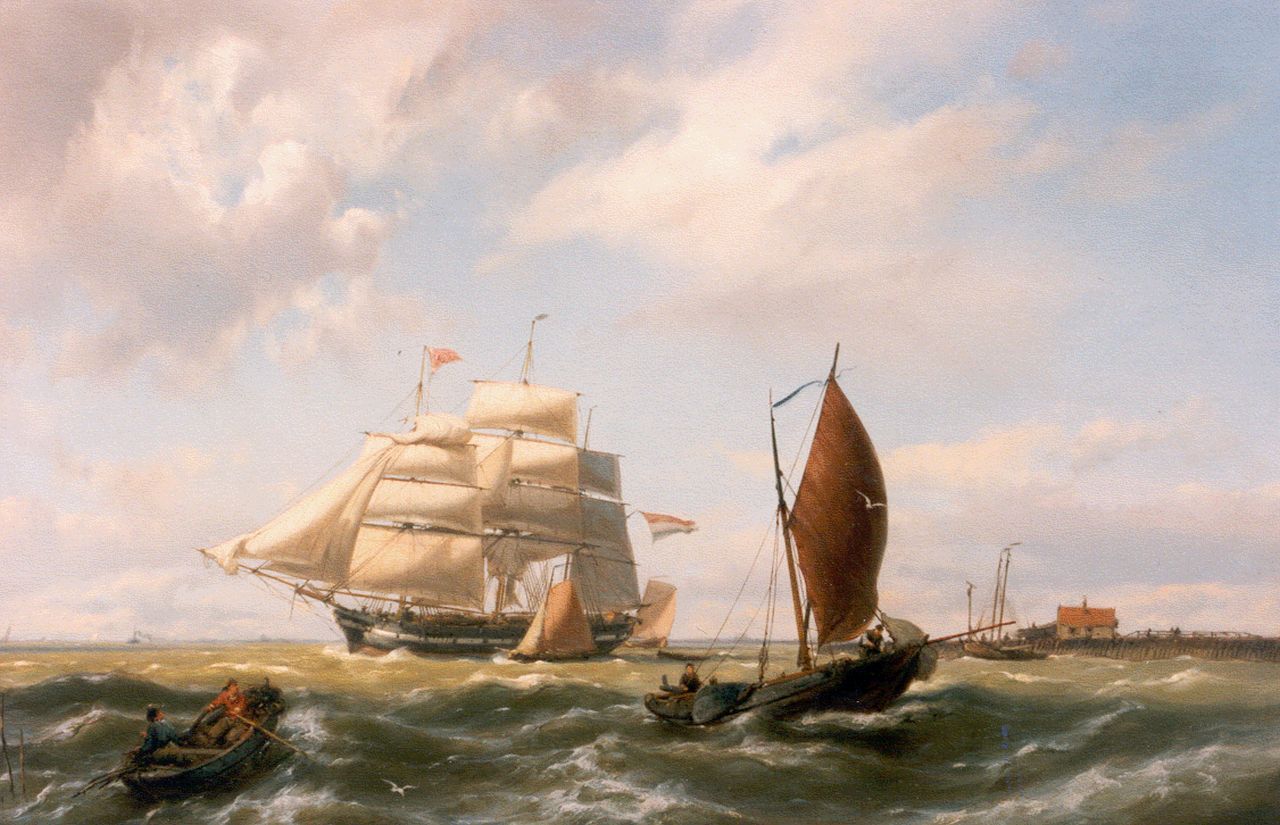 Koekkoek J.H.B.  | Johannes Hermanus Barend 'Jan H.B.' Koekkoek, A three-master under full sail, Öl auf Leinwand 42,5 x 66,7 cm, signed l.r.