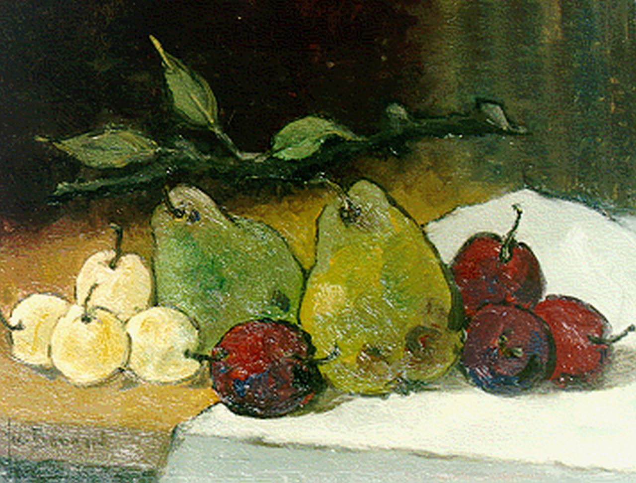 Bodaan J.J.  | Johan Jacob Bodaan, A still life with pears and prunes, 30,0 x 40,0 cm, signed l.l.