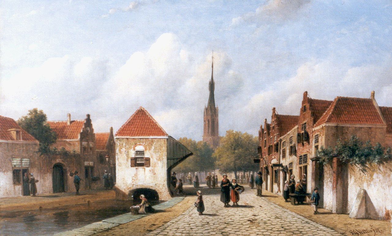 Vertin P.G.  | Petrus Gerardus Vertin, A view of Delft with the 'Nieuwe Kerk' in the background, Öl auf Leinwand 36,5 x 58,4 cm, signed l.r. und dated '67