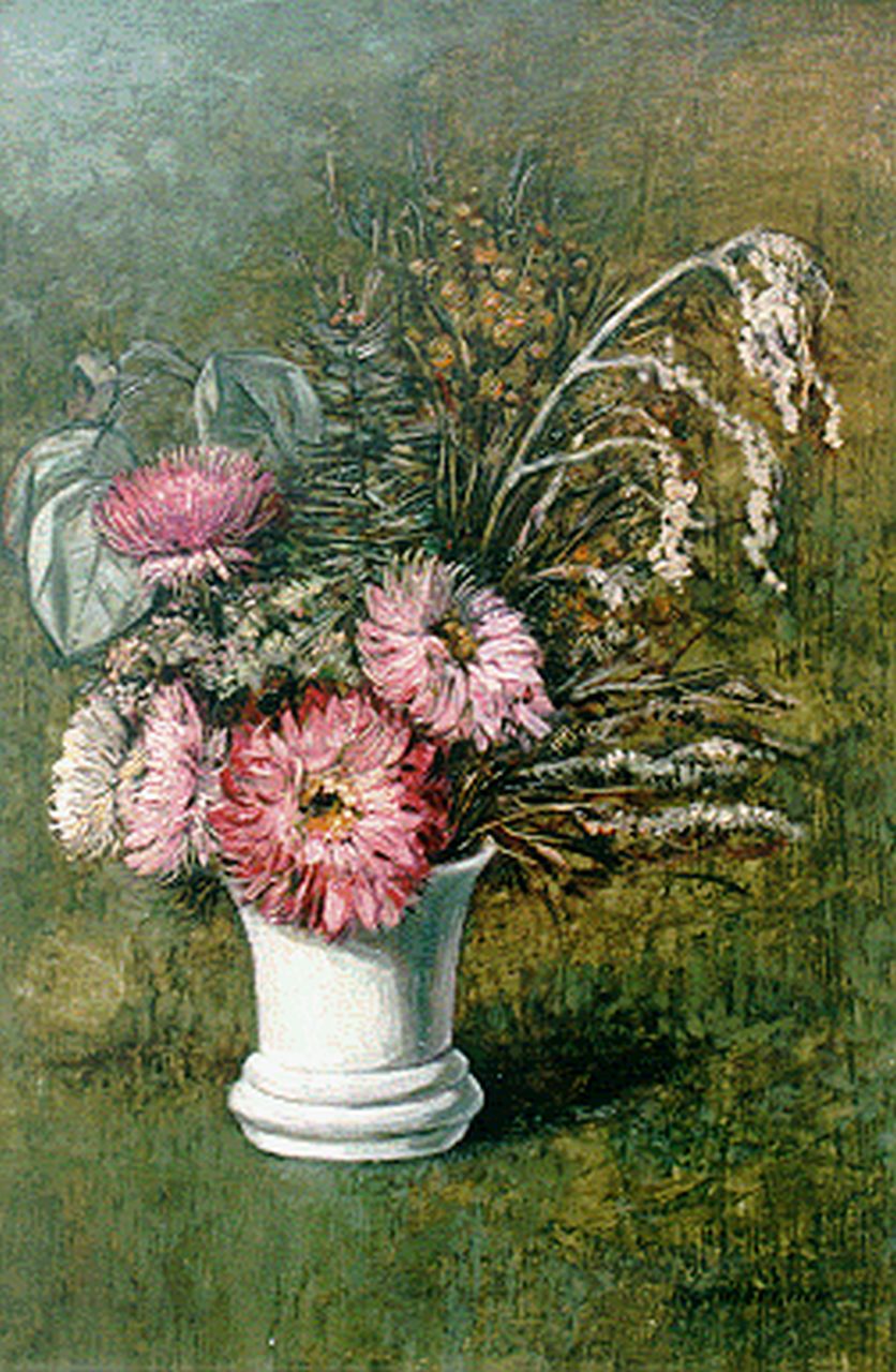 Johan Mekkink | Dried flowers in a vase, Öl auf Holz, 30,5 x 20,4 cm, signed l.r.