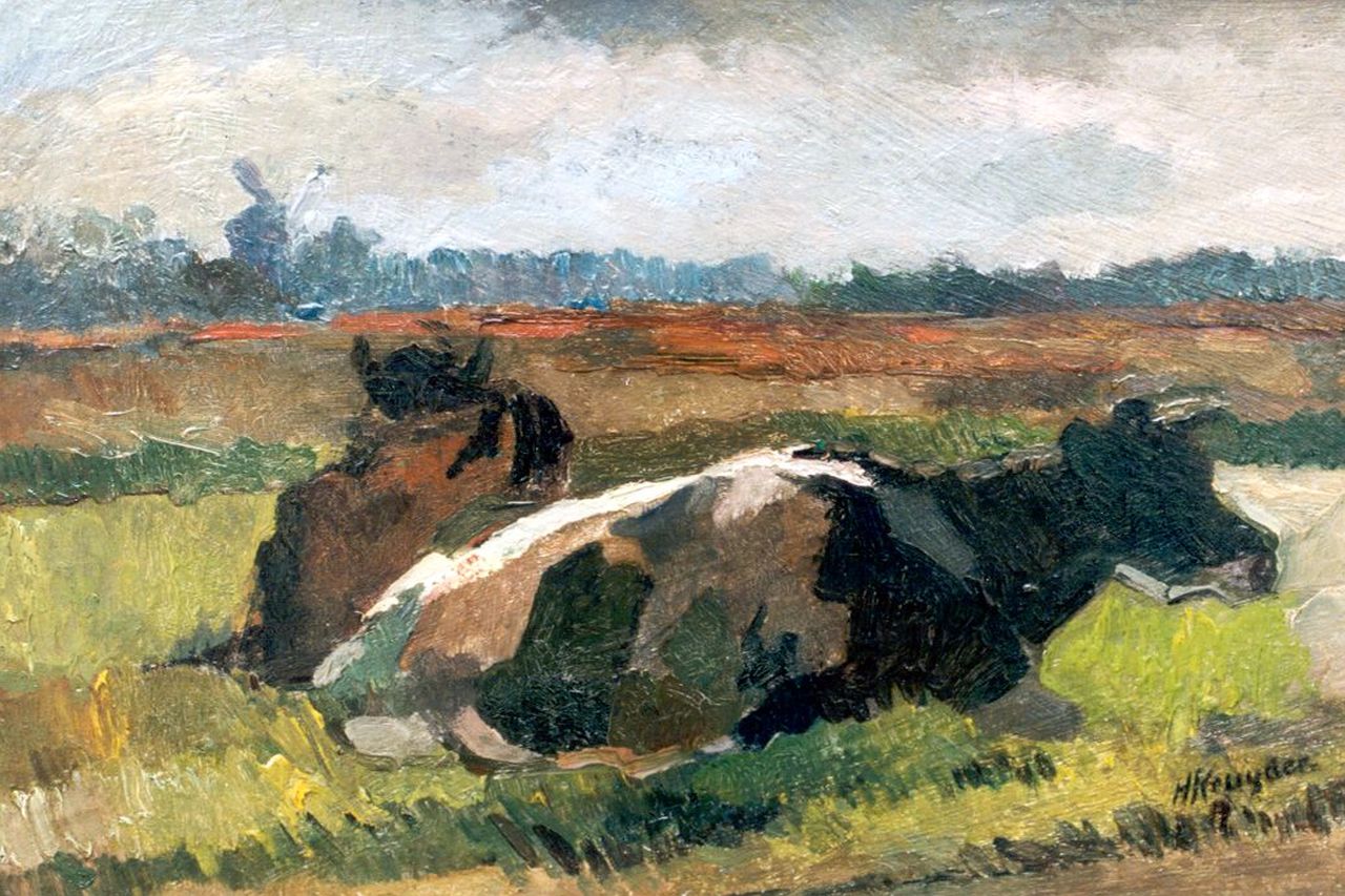 Kruyder H.J.  | 'Herman' Justus Kruyder, Cows grazing, Öl auf Leinwand 30,0 x 44,0 cm, signed l.r.