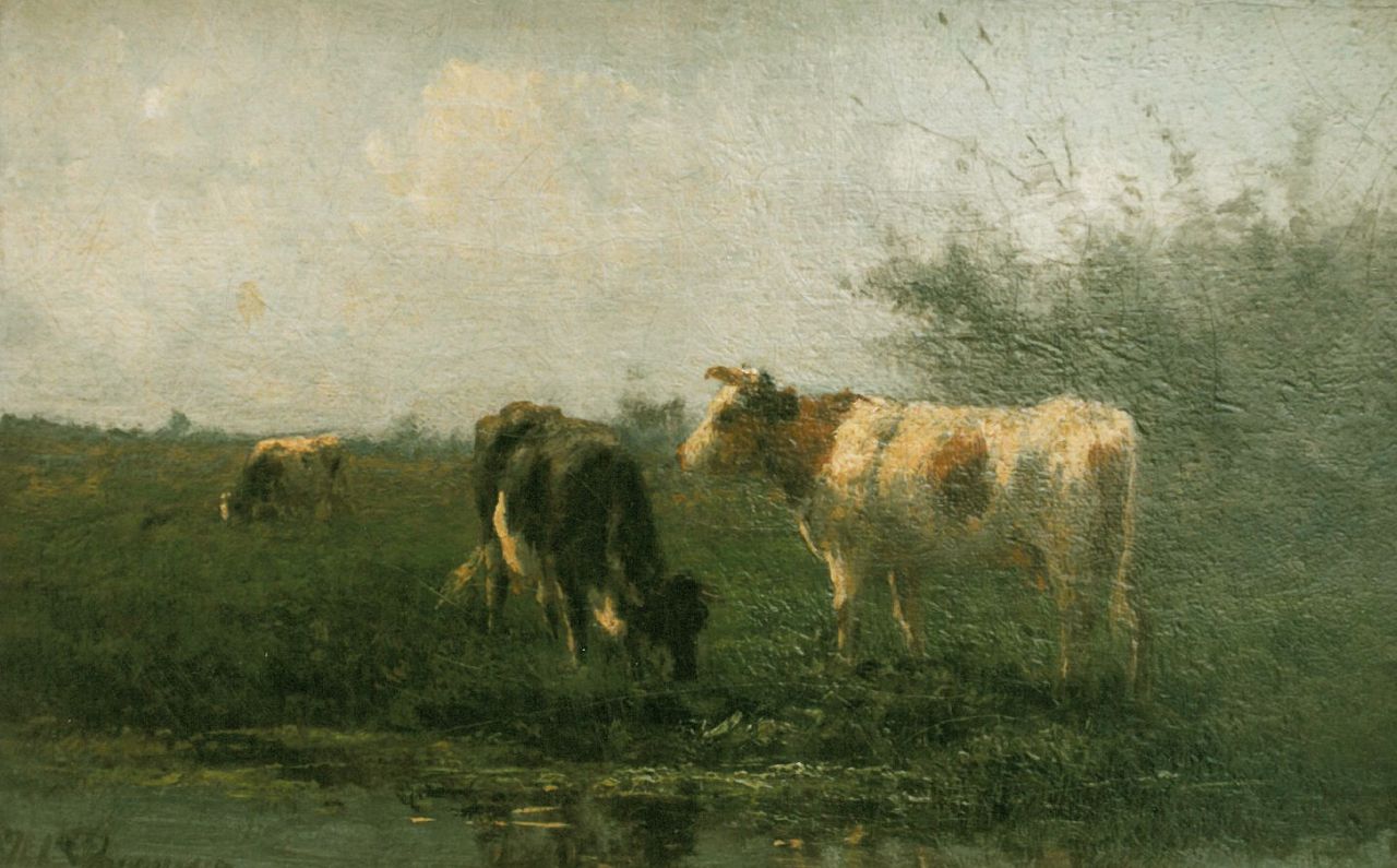 Bogman H.C.C.  | Hermanus Charles Christiaan 'Herman' Bogman, Cows in a meadow, Öl auf Leinwand 21,0 x 32,5 cm, signed l.l.