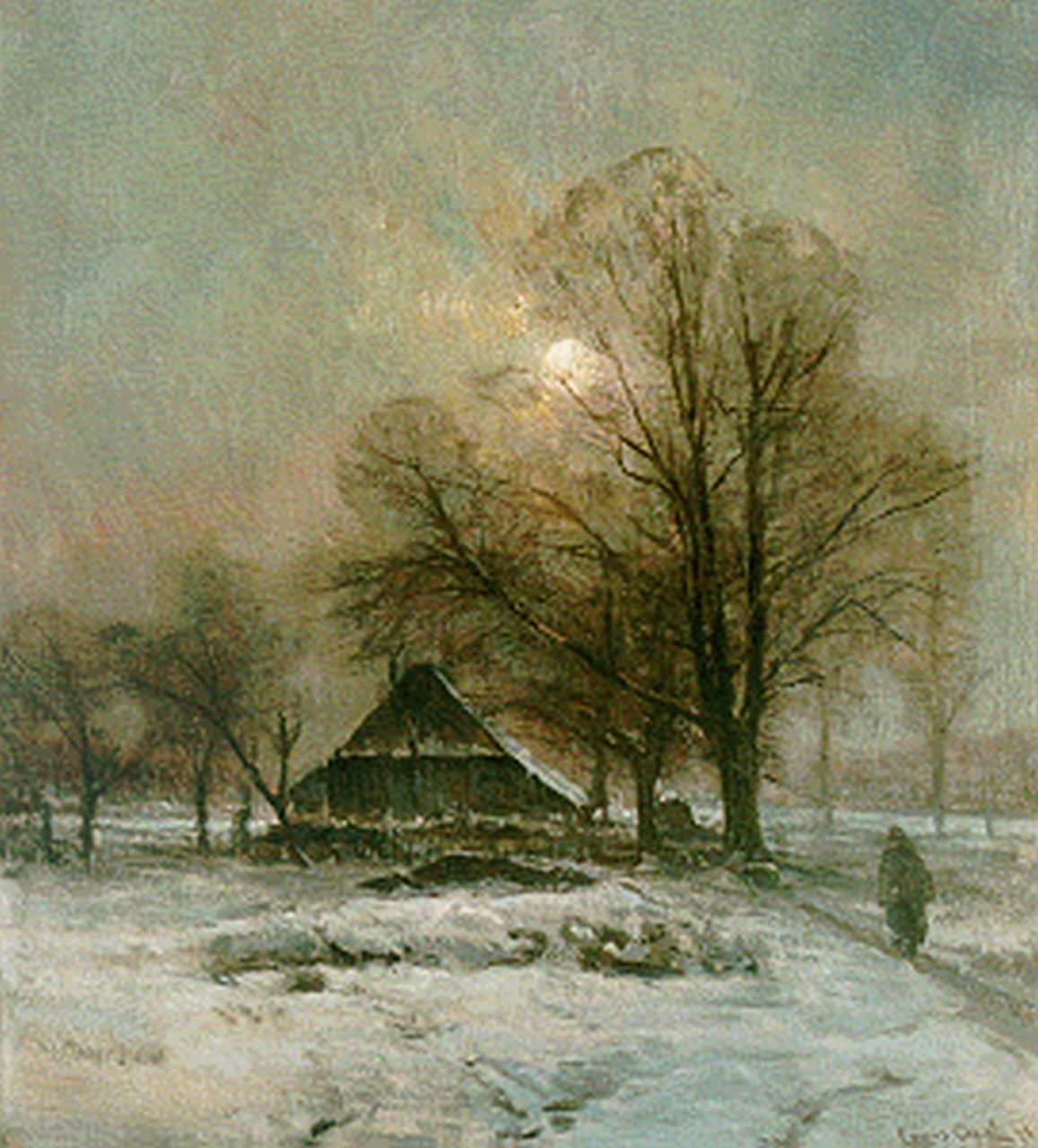 Apol L.F.H.  | Lodewijk Franciscus Hendrik 'Louis' Apol, A farm in a snow-covered landscape, Öl auf Leinwand 51,2 x 46,2 cm, signed l.r.