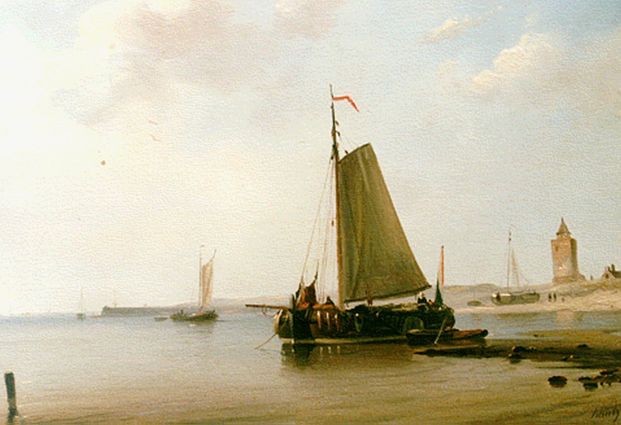 Schiedges P.P.  | Petrus Paulus Schiedges, A calm estuary scene, Öl auf Holz 24,1 x 33,7 cm, signed l.r.