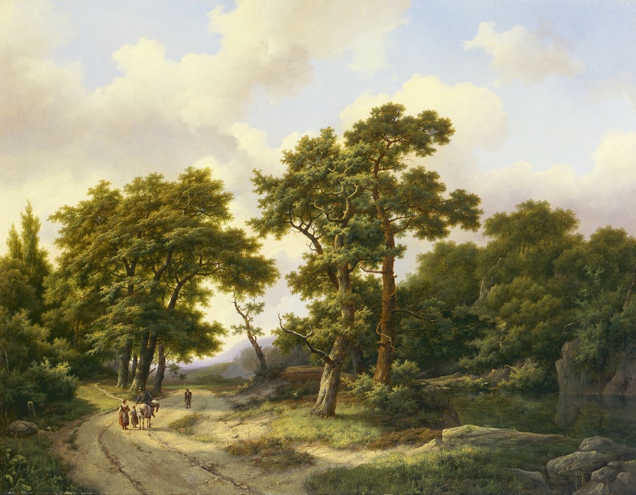 Koekkoek I M.A.  | Marinus Adrianus Koekkoek I, Travellers in a wooded landscape, Öl auf Leinwand 61,2 x 79,0 cm, signed l.r. und dated 1861