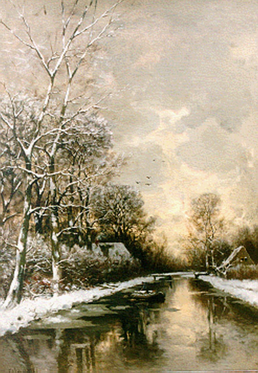 Rossum du Chattel F.J. van | Fredericus Jacobus van Rossum du Chattel, A stream in a snow-covered landscape, Öl auf Leinwand 81,5 x 58,3 cm, signed l.l.