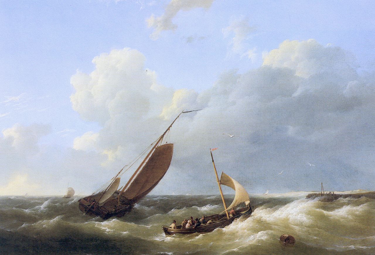 Koekkoek H.  | Hermanus Koekkoek, Shipping in choppy waters, Öl auf Holz 24,7 x 33,7 cm, signed l.r.