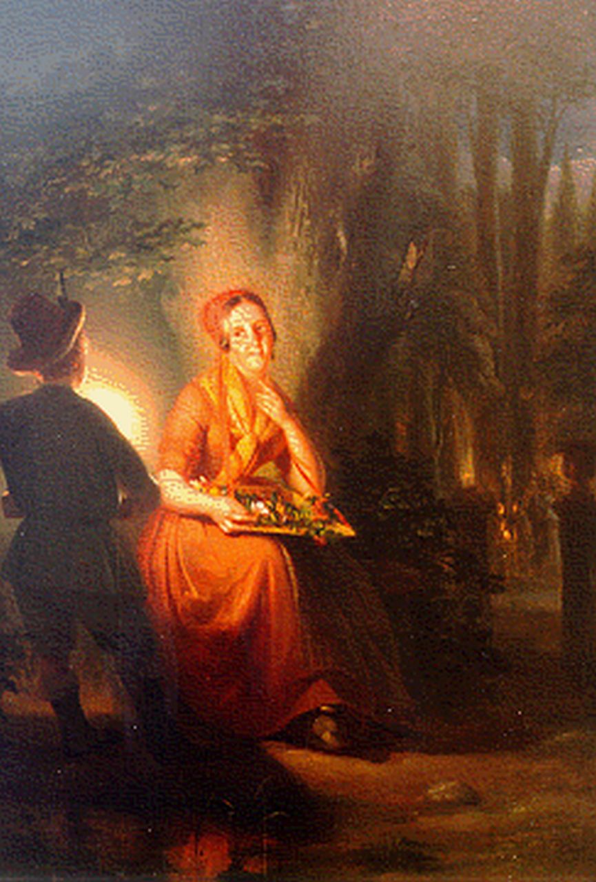 Kiers P.  | Petrus Kiers, A flower girl by candlelight, Öl auf Holz 45,1 x 36,0 cm, signed l.l.