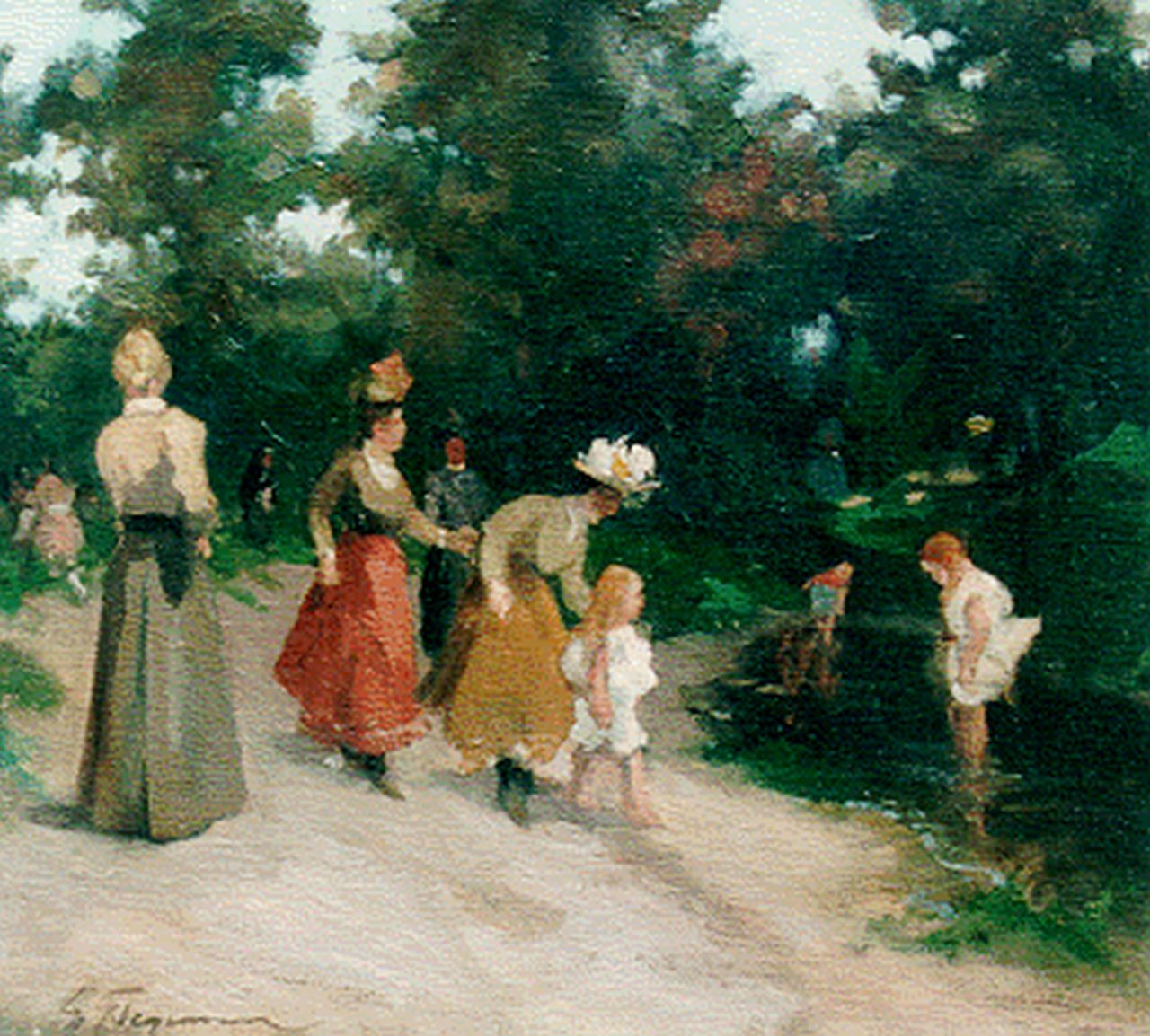 Stegeman G.  | Gerrit 'Gert' Stegeman, Children paddling, Öl auf Leinwand 32,4 x 36,0 cm, signed l.l.