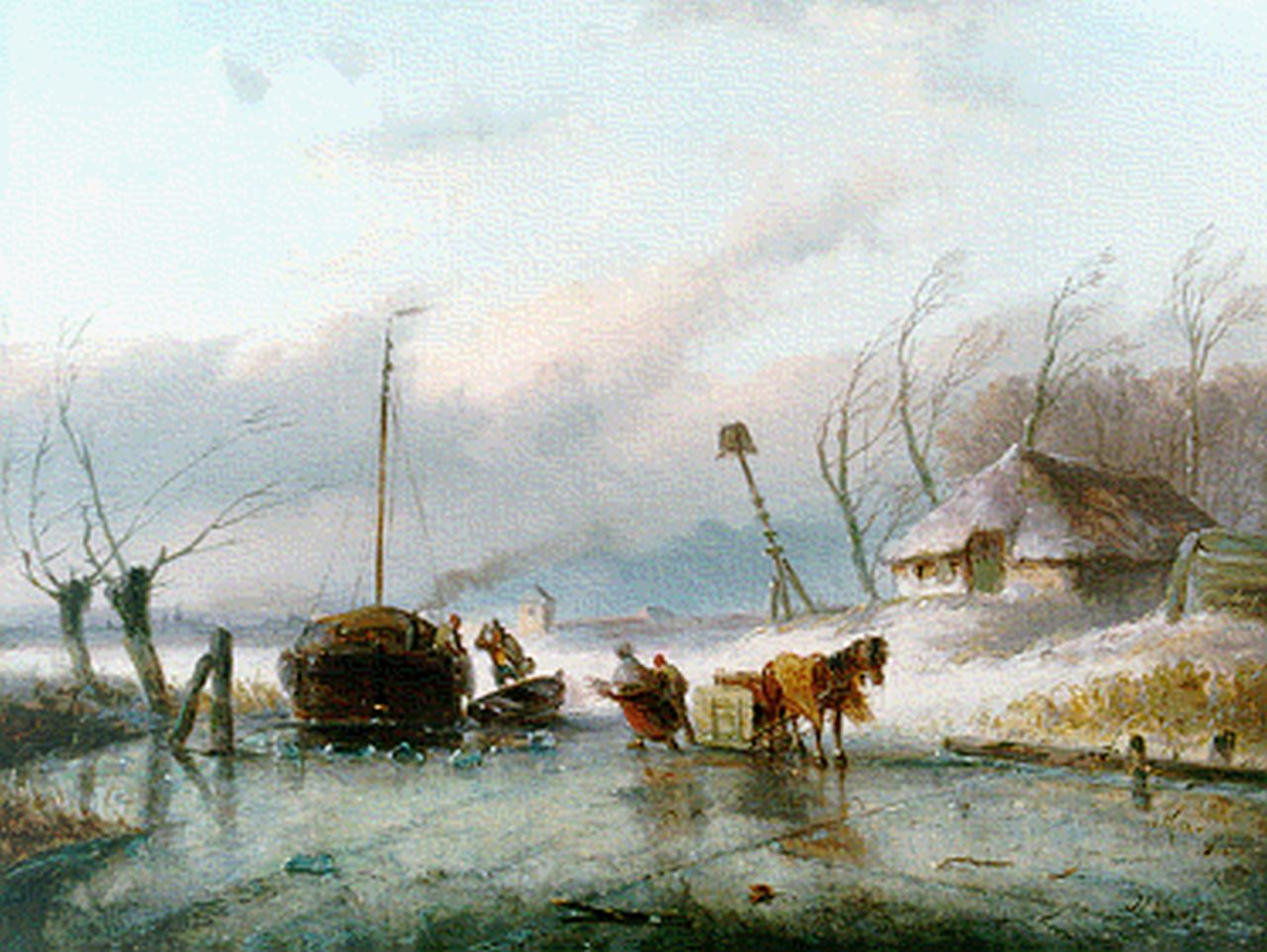 Morel II J.E.  | Jan Evert Morel II, Frozen waterway, Öl auf Holz 22,8 x 30,2 cm, signed l.r.