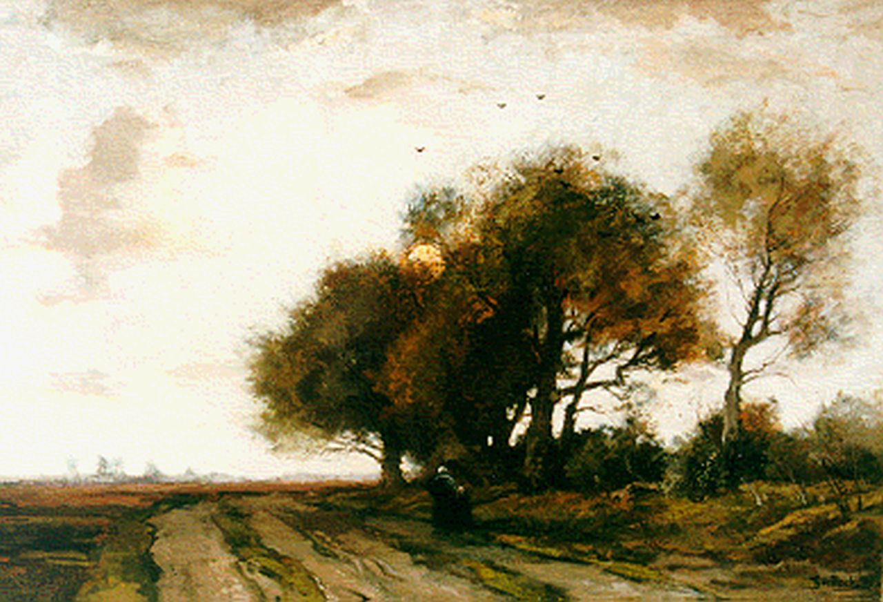 Bock T.E.A. de | Théophile Emile Achille de Bock, Travellers on a country lane, Öl auf Leinwand 51,5 x 75,5 cm, signed l.r.
