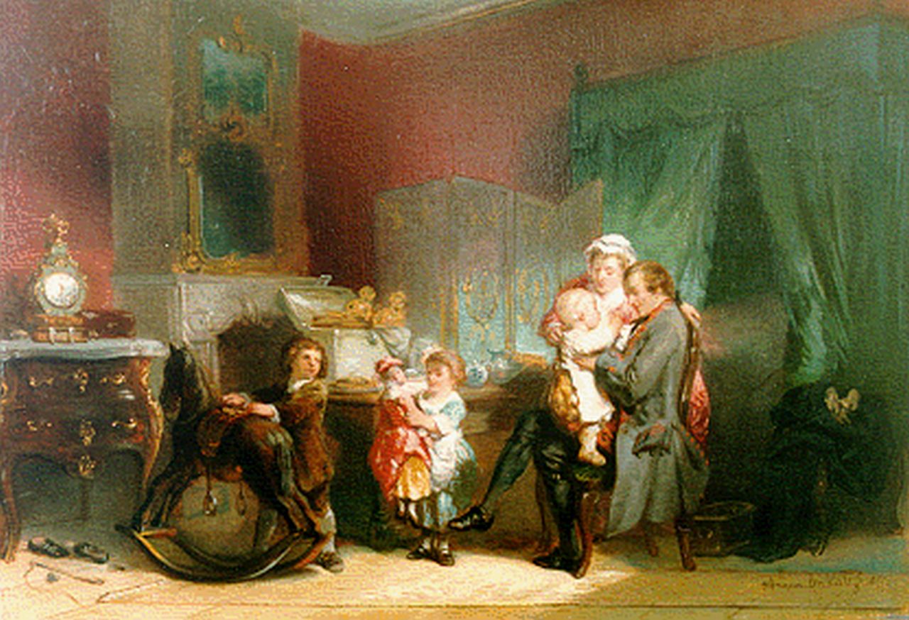 Kate H.F.C. ten | 'Herman' Frederik Carel ten Kate, A happy family, Öl auf Holz 24,5 x 34,1 cm, signed l.r. und dated 1855