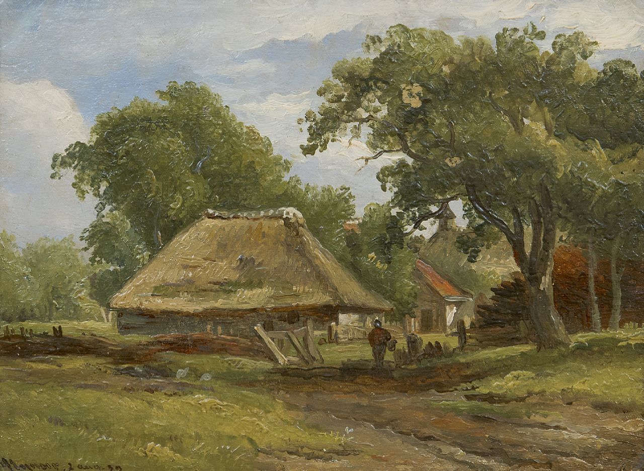 Eymer A.J.  | Arnoldus Johannes Eymer, Landschaft mit viel Bäumen und einem Bauernhof, Öl auf Malereifaser 15,2 x 20,4 cm, Unterzeichnet l.u. und datiert 2. Aug. '39