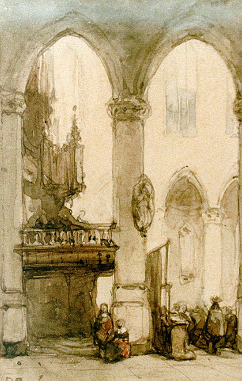 Bosboom J.  | Johannes Bosboom, A church interior, Aquarell auf Papier 12,5 x 8,5 cm, signed l.l.