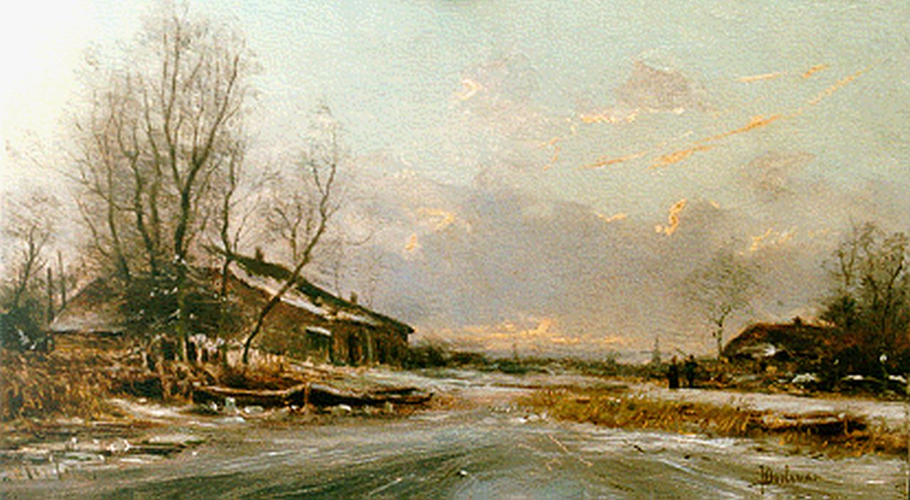 Doeleman J.H.  | Johan Hendrik Doeleman, A winter landscape, Öl auf Holz 14,3 x 24,3 cm, signed l.r.