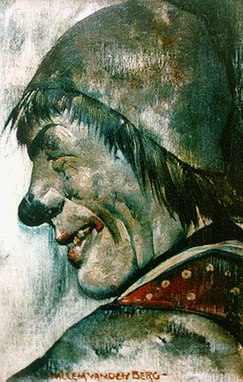 Berg W.H. van den | 'Willem' Hendrik van den Berg, A comedian, Öl auf Holz 18,3 x 12,2 cm, signed l.c.